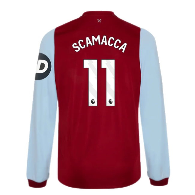 2023-2024 West Ham Long Sleeve Home Shirt (Kids) (SCAMACCA 11) — Buy Now