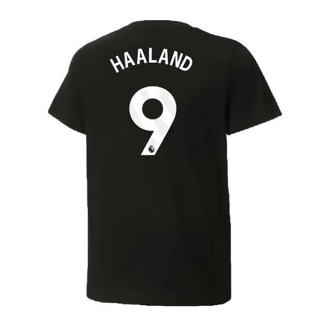 2024-2025 Man City ftblCulture Tee (Black) (Haaland 9) — Shop Now