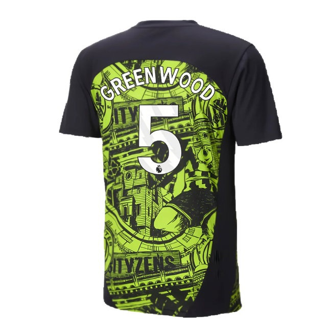 2024-2025 Man City Pre-Match Shirt (Yellow Glow) (Greenwood 5) — Shop Now