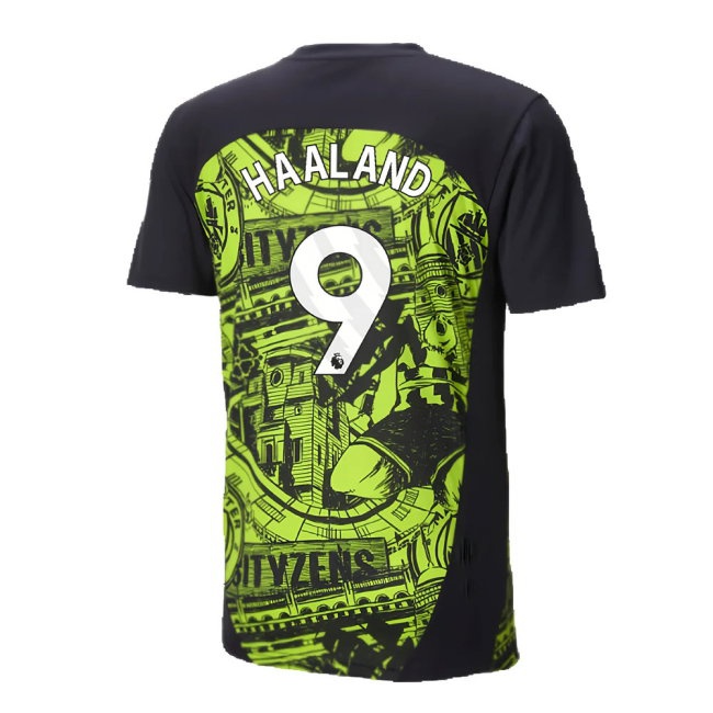 2024-2025 Man City Pre-Match Shirt (Yellow Glow) (Haaland 9) — Buy Online