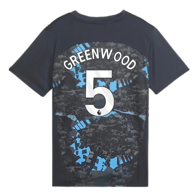 2024-2025 Man City Prematch SS Jersey (Strong Gray) - Kids (Greenwood 5) — Buy Now
