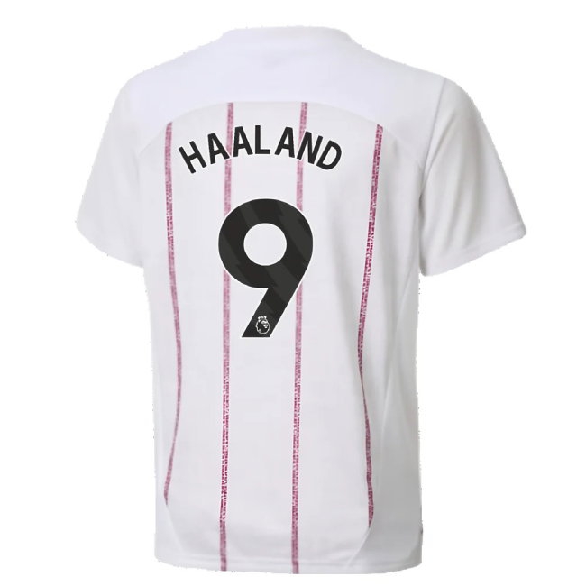2024-2025 Man City Prematch SS Jersey (White) - Kids (Haaland 9) — Buy Online