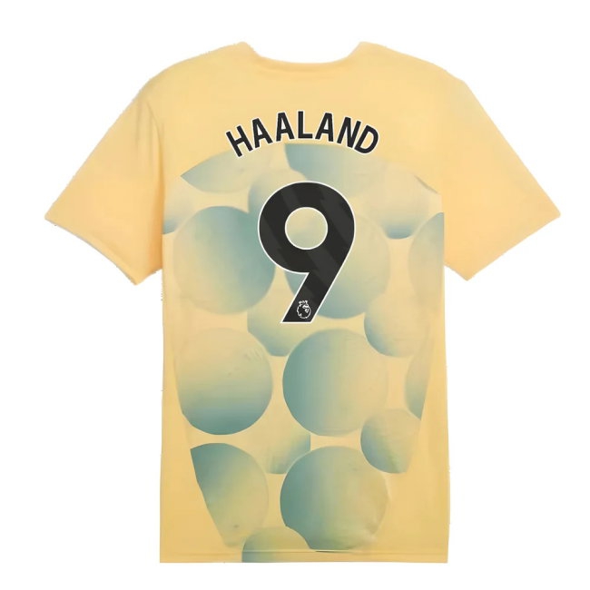 2024-2025 Man City Prematch SS Shirt (Flaxen) (Haaland 9) — Shop Now