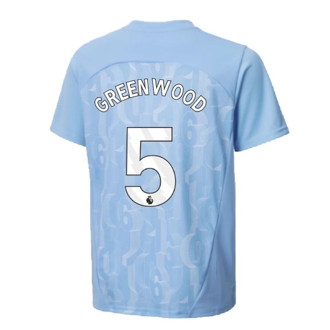 2024-2025 Man City Prematch SS Shirt (Light Blue) - Kids (Greenwood 5) — Buy Now