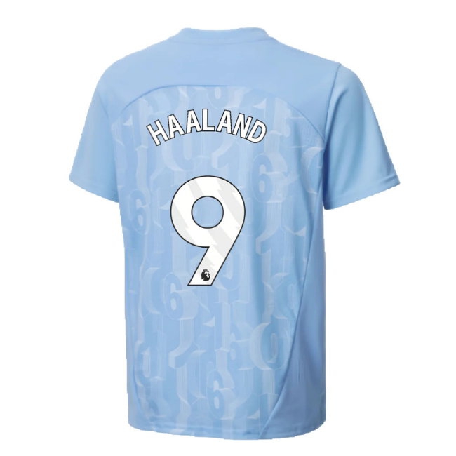 2024-2025 Man City Prematch SS Shirt (Light Blue) - Kids (Haaland 9) — Buy Now