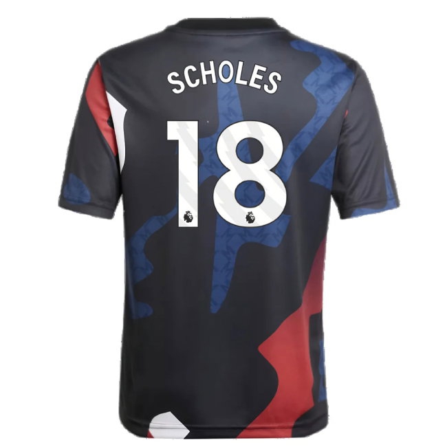 2024-2025 Man Utd Pre-Match Jersey (Black) - Kids (Scholes 18) — Buy Now