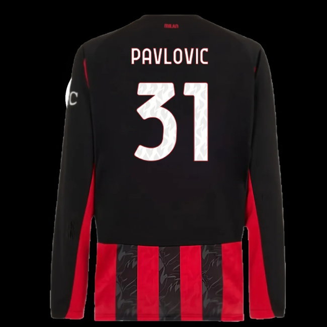 2025-2026 AC Milan Long Sleeve Home Shirt (Pavlovic 31) — Shop Now