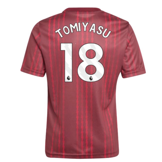 2025-2026 Arsenal Pre-Match Warm Up Shirt (Burgundy) - Kids (Tomiyasu 18) — Buy Online