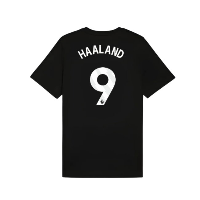 2025-2026 Man City FtblESS Tee (Black) (Haaland 9) — Buy Online