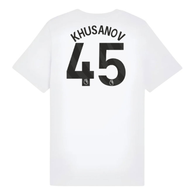 2025-2026 Man City FtblESS Tee (White) - Kids (Khusanov 45)