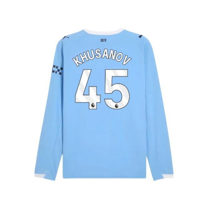 2025-2026 Man City Long Sleeve Home Shirt (Khusanov 45)