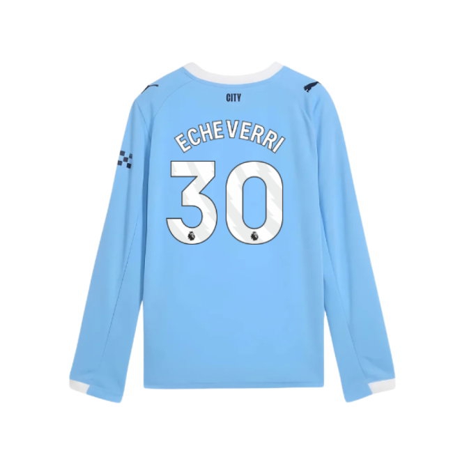 2025-2026 Man City Long Sleeve Home Shirt (Kids) (Echeverri 30)