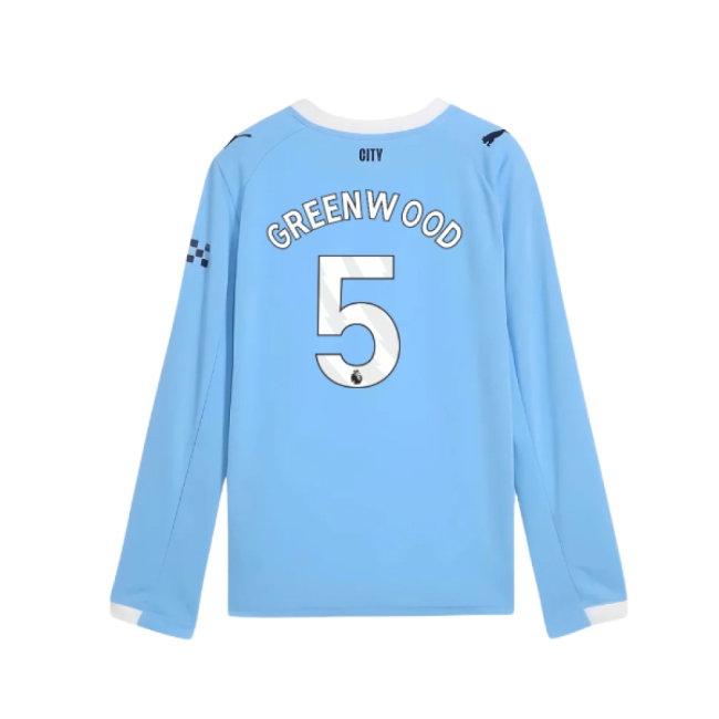 2025-2026 Man City Long Sleeve Home Shirt (Kids) (Greenwood 5) — Shop Online