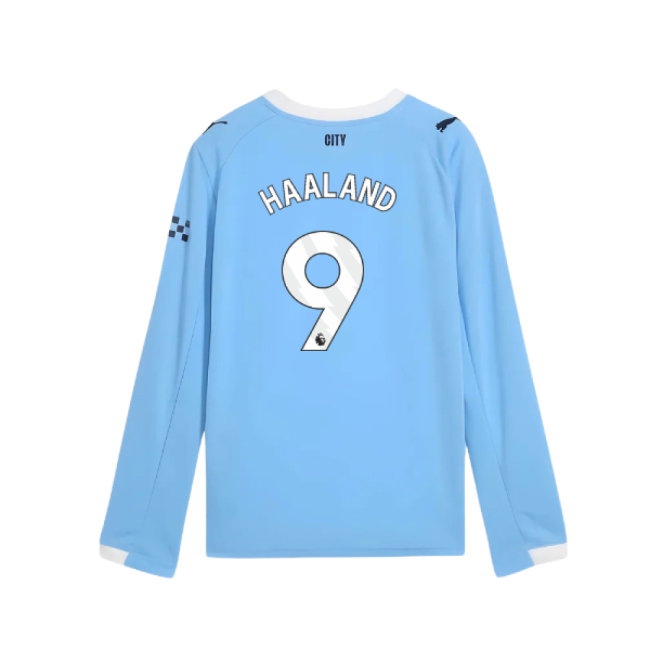 2025-2026 Man City Long Sleeve Home Shirt (Kids) (Haaland 9) — Buy Online