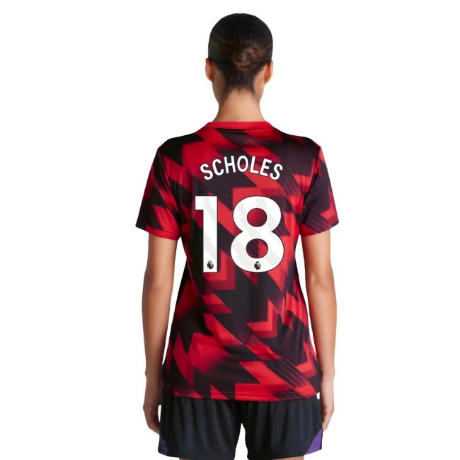 2025-2026 Man Utd Pre-Match Shirt (Red) - Womens (Scholes 18) — Buy Now