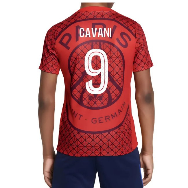 2025-2026 PSG Academy Pro Away Pre Match Shirt (Red) - Kids (Cavani 9)