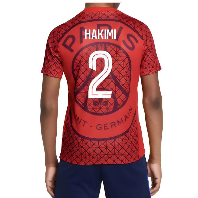 2025-2026 PSG Academy Pro Away Pre Match Shirt (Red) - Kids (Hakimi 2)