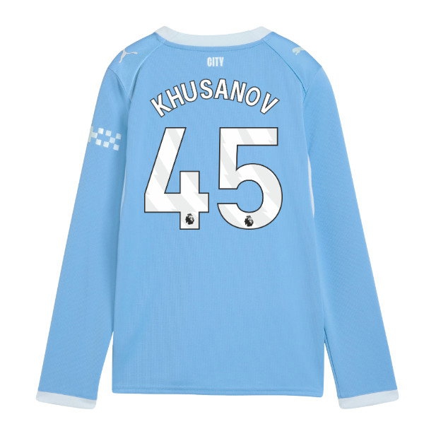 2026-2027 Man City Home Long Sleeve Shirt (Kids) (Khusanov 45)