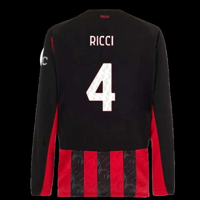 2025-2026 AC Milan Long Sleeve Home Shirt (Ricci 4) — Shop Online