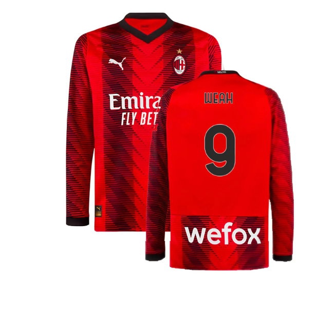 2023-2024 AC Milan Long Sleeve Home Shirt (Weah 9) — Shop Now