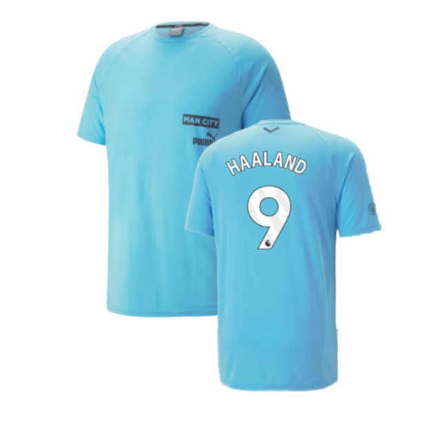 2023-2024 Man City Casuals Tee (Blue Wash) - Kids (HAALAND 9) — Shop Now