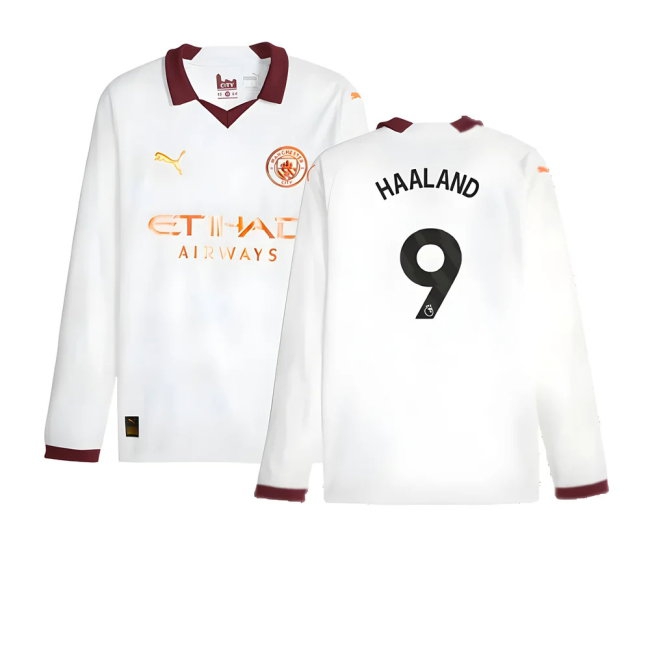2023-2024 Man City Long Sleeve Away Shirt (HAALAND 9) — Shop Now