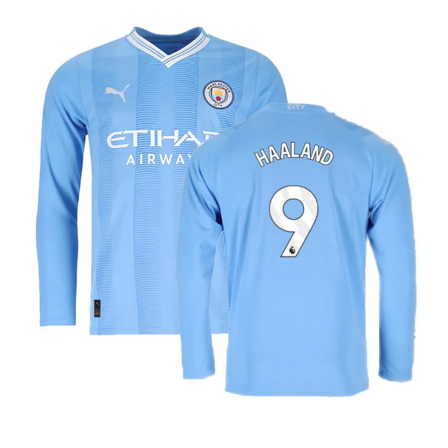 2023-2024 Man City Long Sleeve Home Shirt (HAALAND 9) — Shop Online