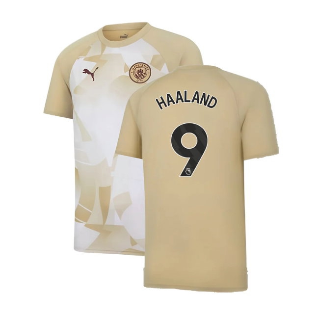 2023-2024 Man City Prematch SS Jersey (Granola) (HAALAND 9) — Buy Online