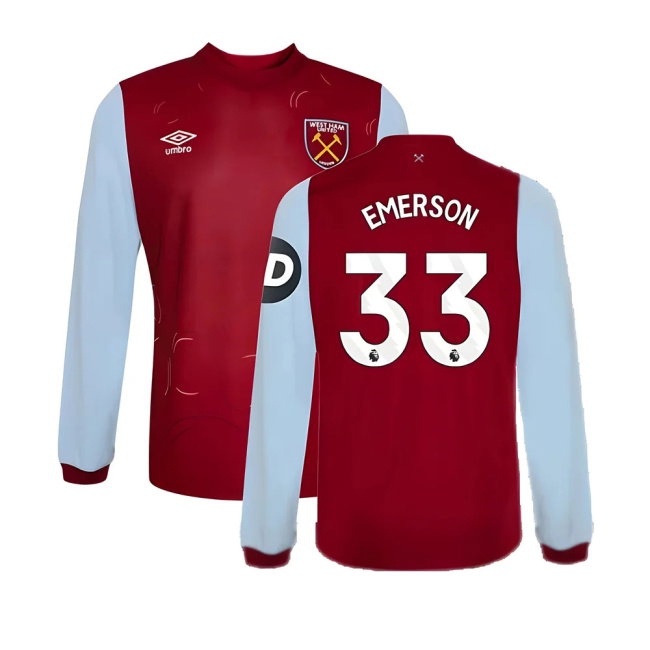 2023-2024 West Ham Long Sleeve Home Shirt (Kids) (EMERSON 33) — Buy Online