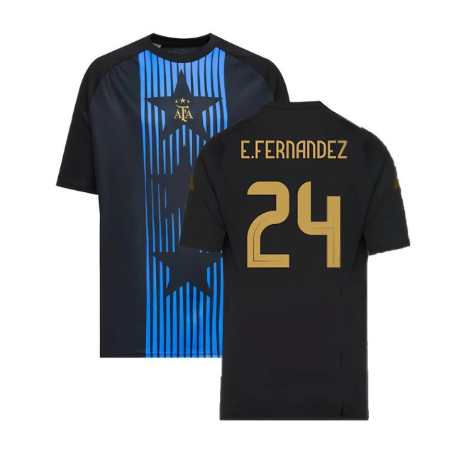 2024-2025 Argentina Pre-Match Shirt (Black) - Kids (E.FERNANDEZ 24) — Shop Online