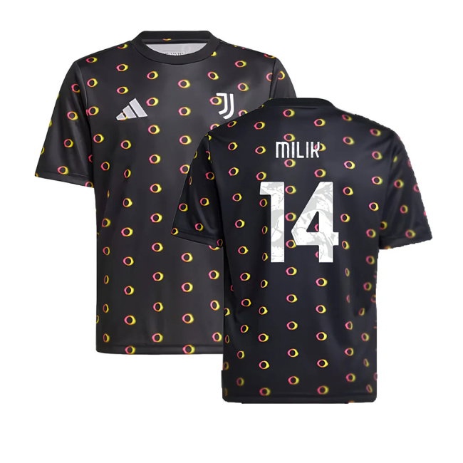 2024-2025 Juventus Pre-Match Shirt (Black) - Kids (Milik 14) — Buy Now