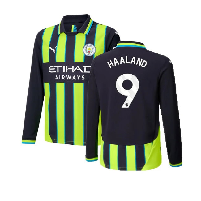 2024-2025 Man City Away Long Sleeve Shirt (Kids) (Haaland 9) — Buy Now