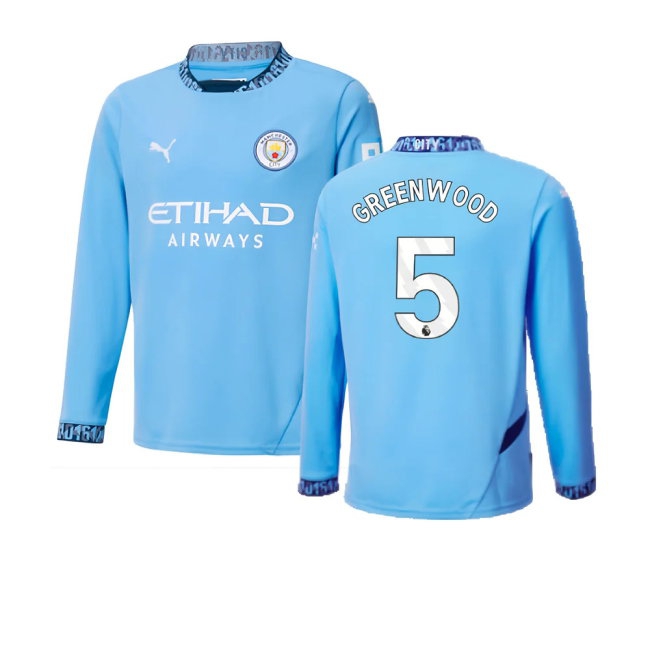 2024-2025 Man City Home Long Sleeve Shirt (Kids) (Greenwood 5) — Buy Now