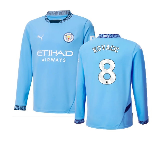 2024-2025 Man City Home Long Sleeve Shirt (Kids) (Kovacic 8)