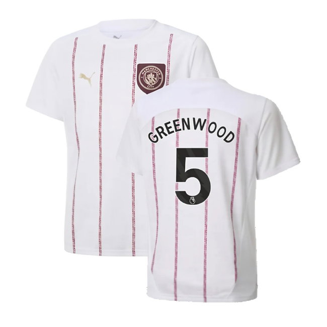 2024-2025 Man City Prematch SS Jersey (White) - Kids (Greenwood 5) — Buy Now
