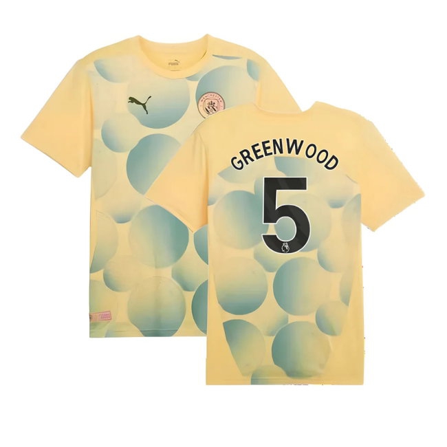 2024-2025 Man City Prematch SS Shirt (Flaxen) (Greenwood 5) — Shop Online