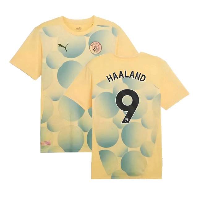 2024-2025 Man City Prematch SS Shirt (Flaxen) - Kids (Haaland 9) — Shop Now