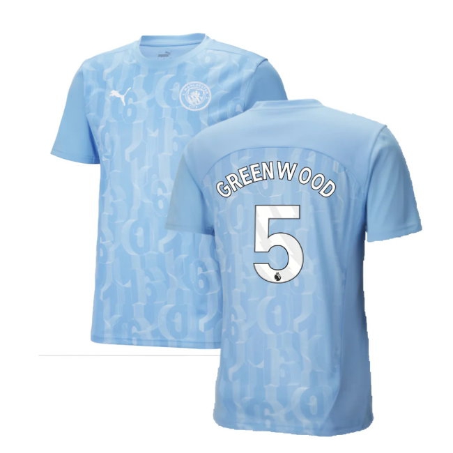 2024-2025 Man City Prematch SS Shirt (Light Blue) (Greenwood 5) — Shop Online