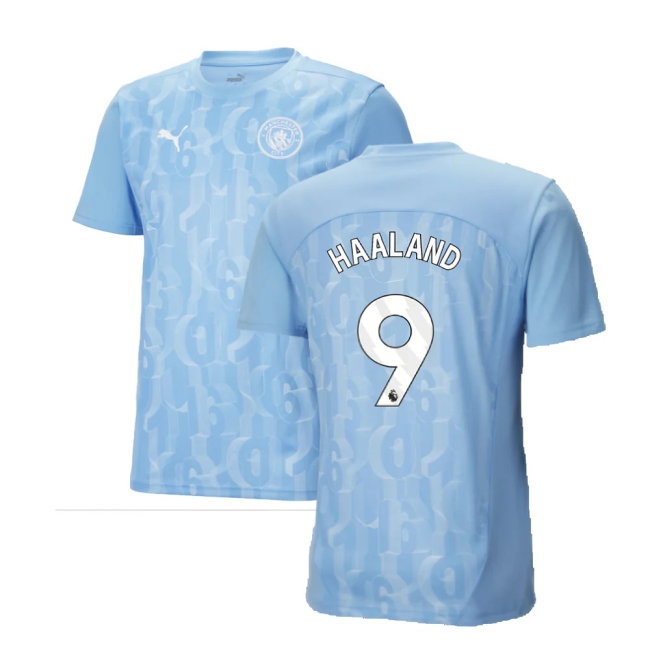 2024-2025 Man City Prematch SS Shirt (Light Blue) (Haaland 9) — Shop Online