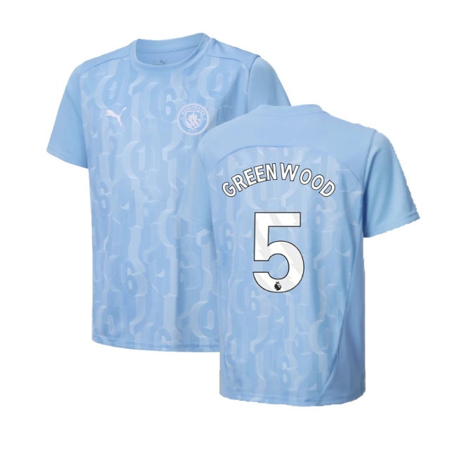 2024-2025 Man City Prematch SS Shirt (Light Blue) - Kids (Greenwood 5) — Buy Now