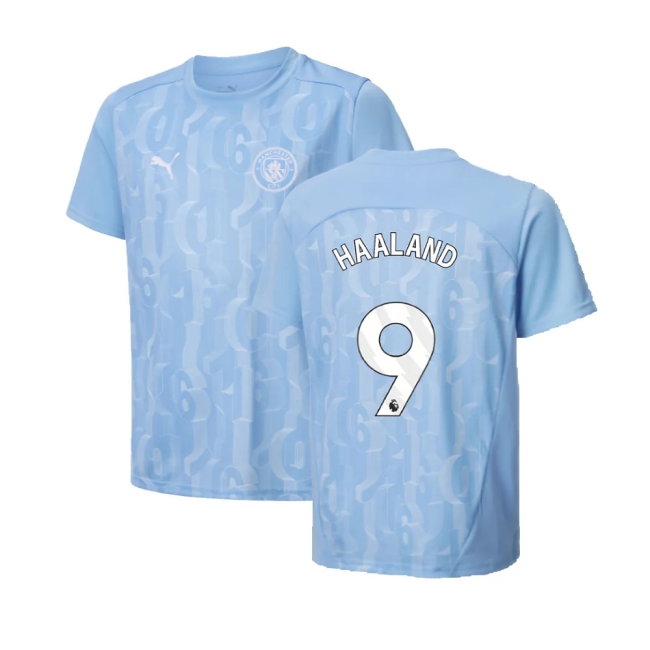 2024-2025 Man City Prematch SS Shirt (Light Blue) - Kids (Haaland 9) — Buy Now