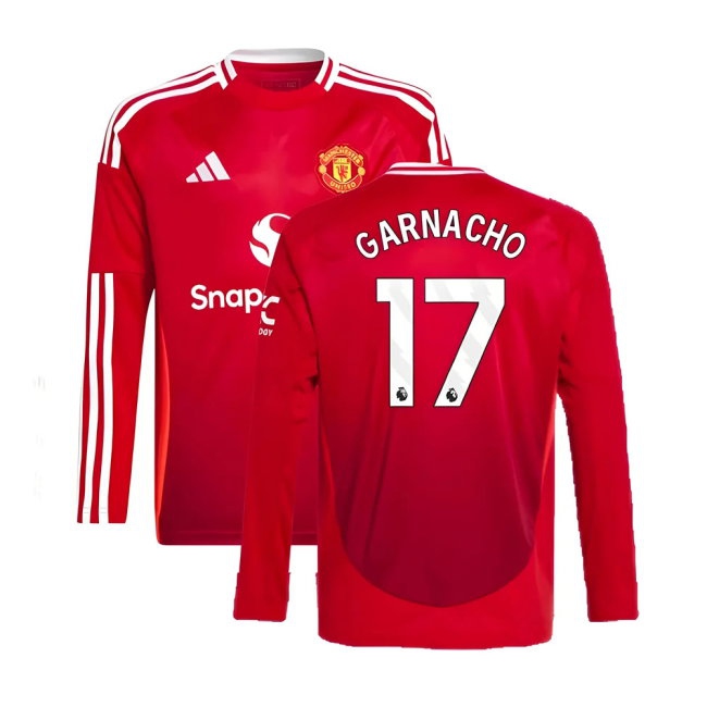 2024-2025 Man Utd Long Sleeve Home Shirt (Kids) (Garnacho 17) — Buy Online