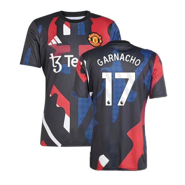 2024-2025 Man Utd Pre-Match Jersey (Black) (Garnacho 17) — Buy Online