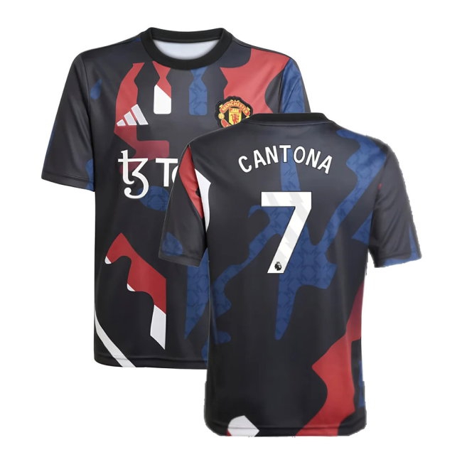2024-2025 Man Utd Pre-Match Jersey (Black) - Kids (Cantona 7) — Buy Online