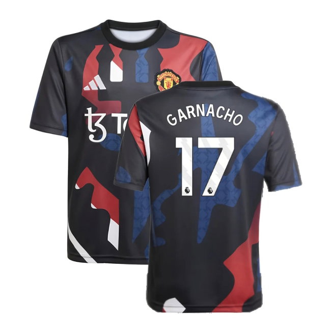 2024-2025 Man Utd Pre-Match Jersey (Black) - Kids (Garnacho 17) — Shop Now