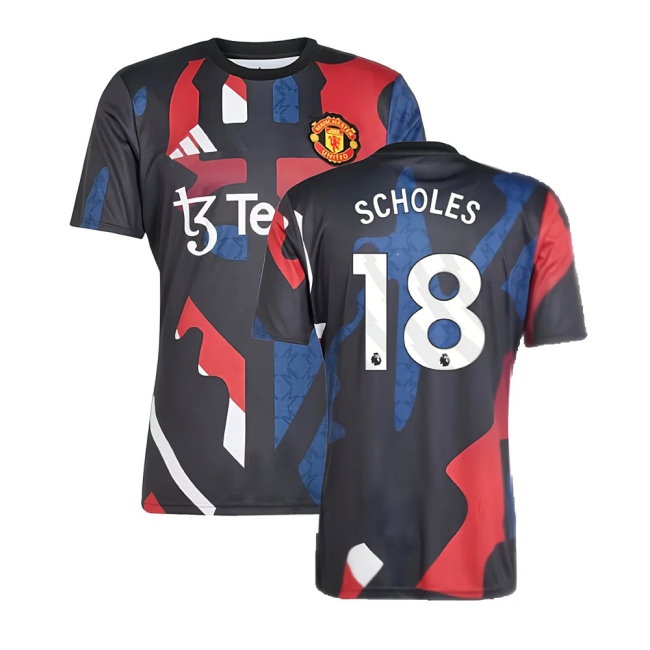 2024-2025 Man Utd Pre-Match Jersey (Black) (Scholes 18) — Shop Online
