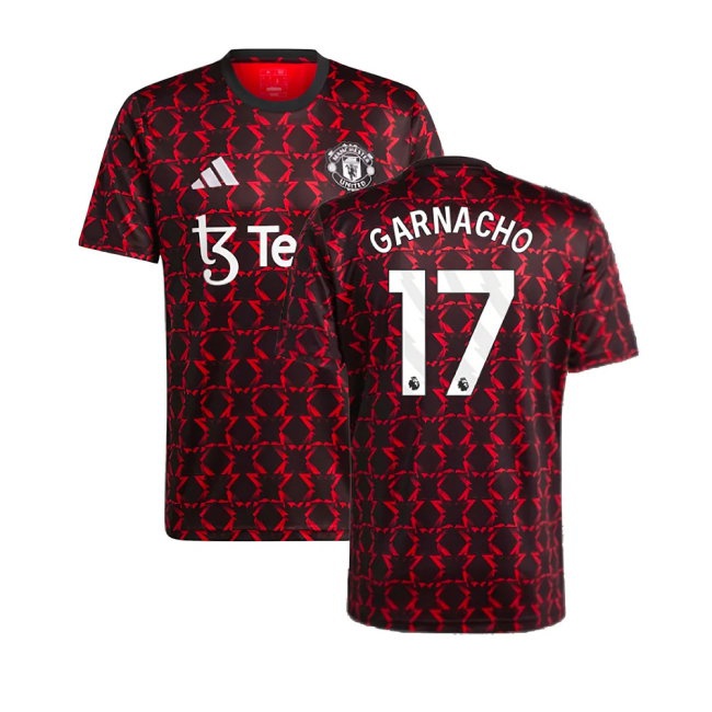 2024-2025 Man Utd Pre-Match Shirt (Black) (Garnacho 17) — Buy Now