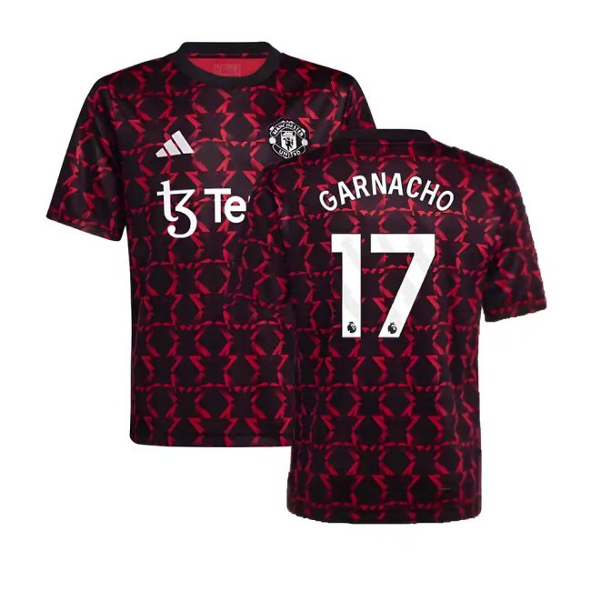 2024-2025 Man Utd Pre-Match Shirt (Black) - Kids (Garnacho 17) — Shop Now
