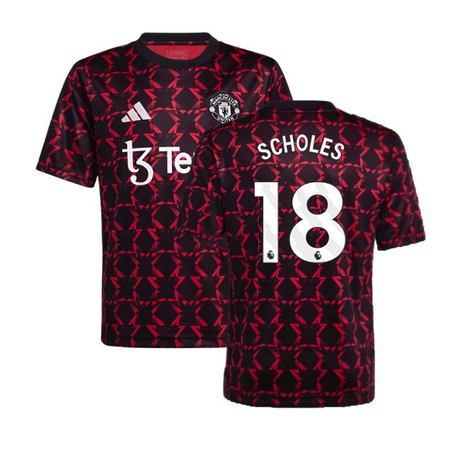 2024-2025 Man Utd Pre-Match Shirt (Black) - Kids (Scholes 18) — Buy Now