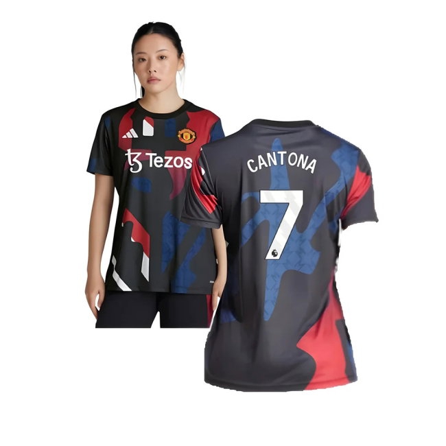 2024-2025 Man Utd Pre-Match Shirt (Black) - Womens (Cantona 7) — Buy Now